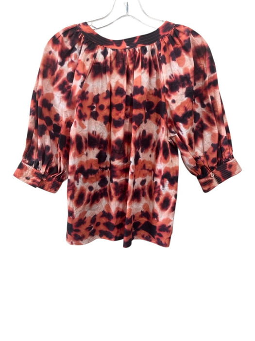 Marie Oliver Size S orange, black, multi Cotton Abstract Print V Neck Top orange, black, multi / S