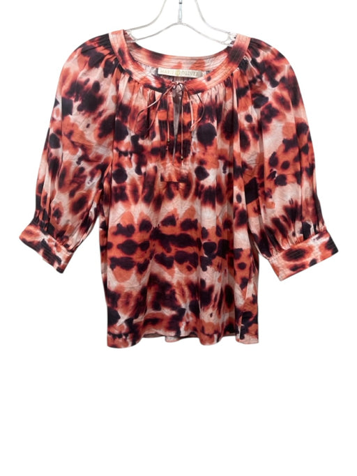 Marie Oliver Size S orange, black, multi Cotton Abstract Print V Neck Top orange, black, multi / S