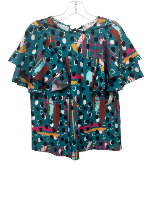 CROSBY by Mollie Burch Size S Teal, Pink, Multi No Fabric Tag All Over Print Top Teal, Pink, Multi / S