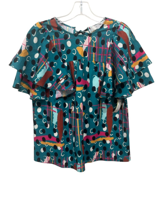 CROSBY by Mollie Burch Size S Teal, Pink, Multi No Fabric Tag All Over Print Top Teal, Pink, Multi / S