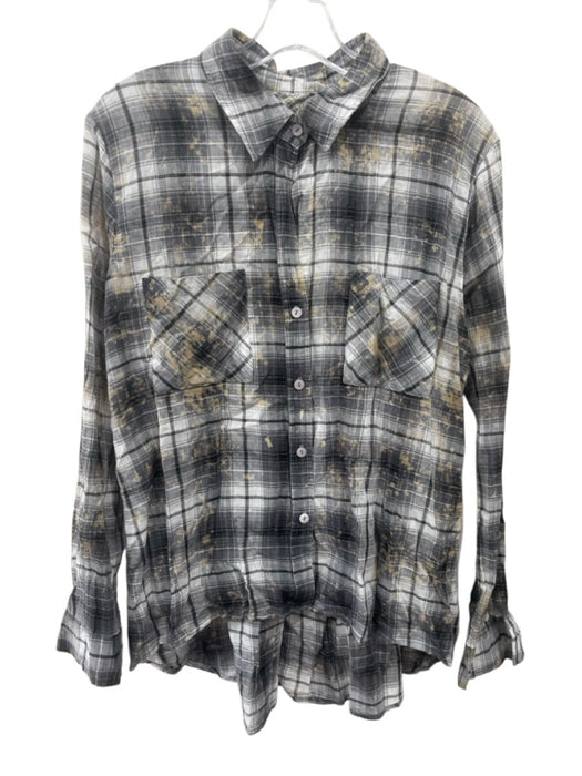 Enza Costa Size 1 White, Gray, Beige Cotton Plaid Paint Splatter Button Up Top White, Gray, Beige / 1