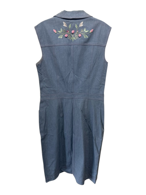 Escada Size 40 Blue Cotton Button Up Contrast Stitch Sleeveless Pockets Dress Blue / 40