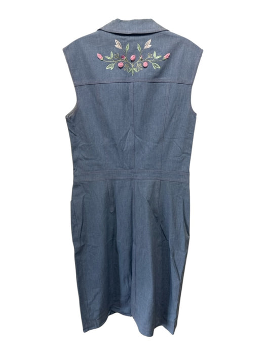 Escada Size 40 Blue Cotton Button Up Contrast Stitch Sleeveless Pockets Dress Blue / 40