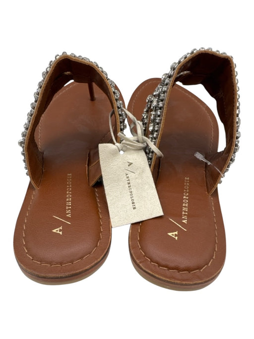 By Anthropologie Shoe Size 8 Brown Leather Crystals Beaded Thong Sandals Brown / 8
