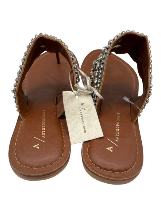 By Anthropologie Shoe Size 8 Brown Leather Crystals Beaded Thong Sandals Brown / 8