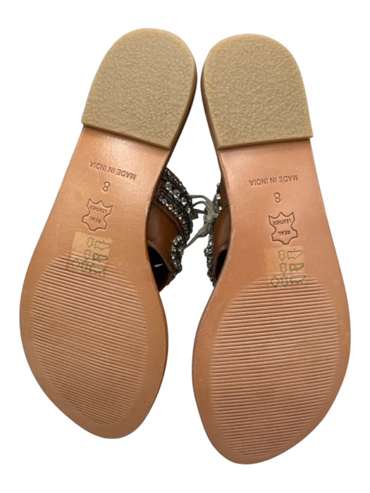 By Anthropologie Shoe Size 8 Brown Leather Crystals Beaded Thong Sandals Brown / 8