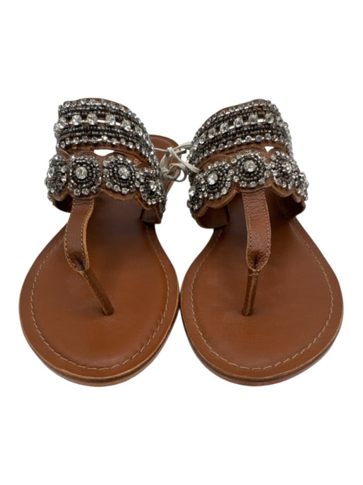 By Anthropologie Shoe Size 8 Brown Leather Crystals Beaded Thong Sandals Brown / 8
