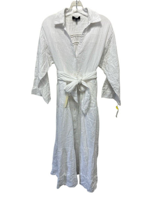 ME + EM Size 4 White Cotton Gauze Button Down Long Sleeve Maxi Dress White / 4