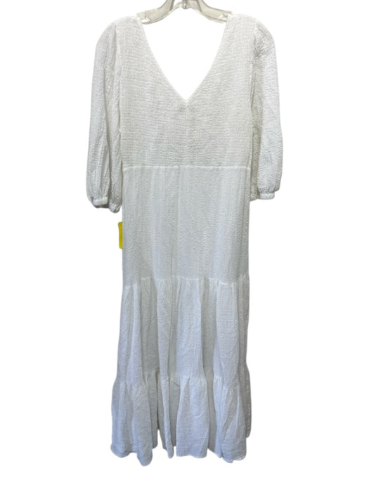 Ottod'Ame Size 4 White Cotton Blend Crinkle V Neck Gathered Maxi Dress White / 4