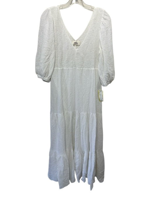 Ottod'Ame Size 4 White Cotton Blend Crinkle V Neck Gathered Maxi Dress White / 4