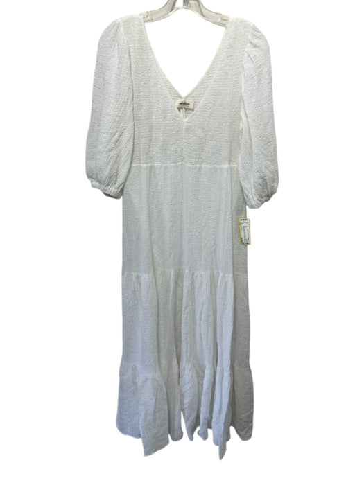 Ottod'Ame Size 4 White Cotton Blend Crinkle V Neck Gathered Maxi Dress White / 4
