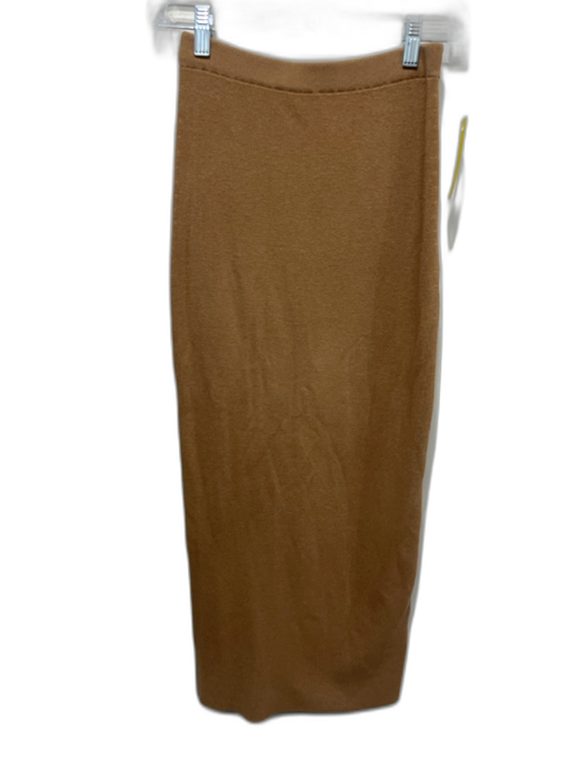 Jenni Kayne Size XS Camel Brown Cotton Blend Ribbed Knit bodycon Midi Skirt Camel Brown / XS