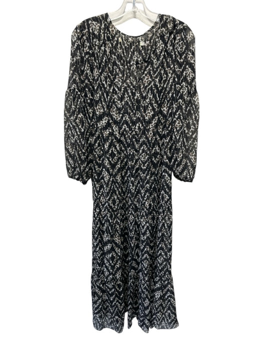 Marie Oliver Size XS Black, Brown, Beige Silk Blend Metallic Stripe Midi Dress Black, Brown, Beige / XS