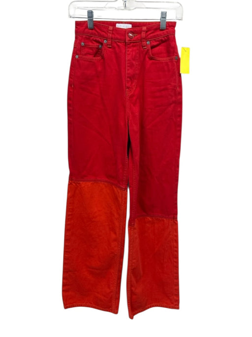 Ganni Size 25 Red & Orange Cotton Colorblock High Rise Straight Leg Jeans Red & Orange / 25