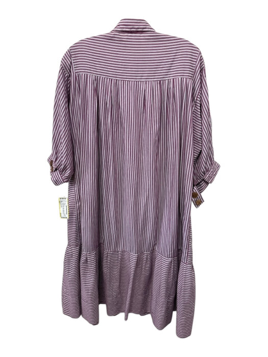 Project 6 NY Size L Red & Gray Cotton Striped 3/4 Sleeve Button Down Dress Red & Gray / L