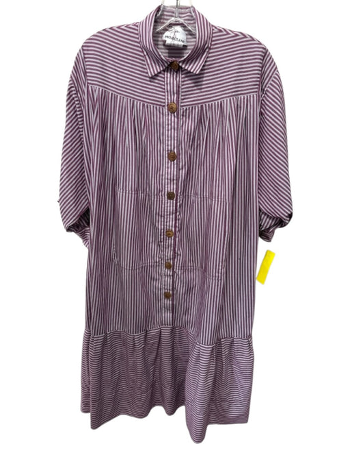 Project 6 NY Size L Red & Gray Cotton Striped 3/4 Sleeve Button Down Dress Red & Gray / L