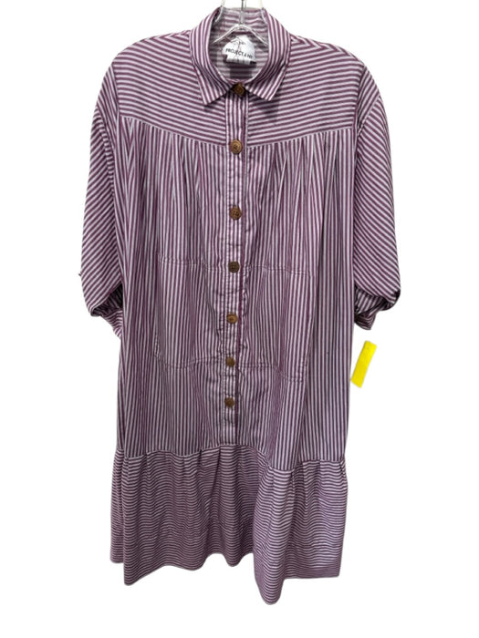 Project 6 NY Size L Red & Gray Cotton Striped 3/4 Sleeve Button Down Dress Red & Gray / L