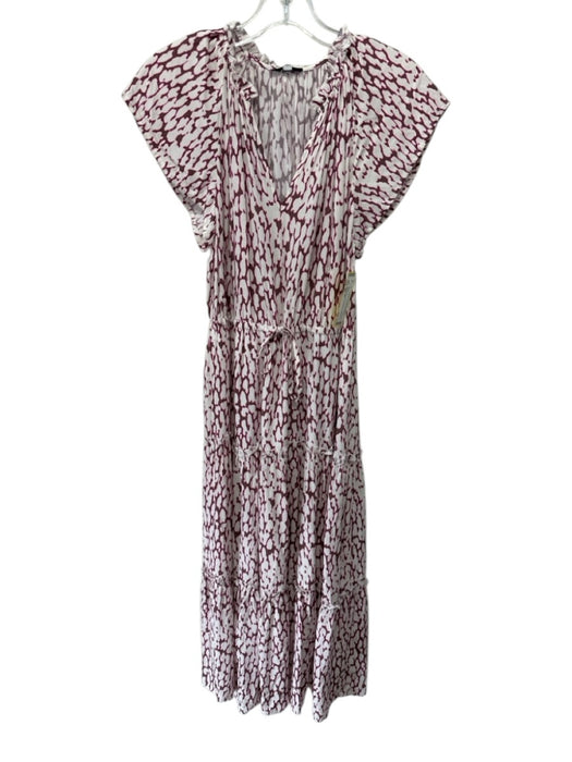 Rails Size XS White, Pink & Brown Rayon & Viscose Short Cap Sleeve V Neck Dress White, Pink & Brown / XS