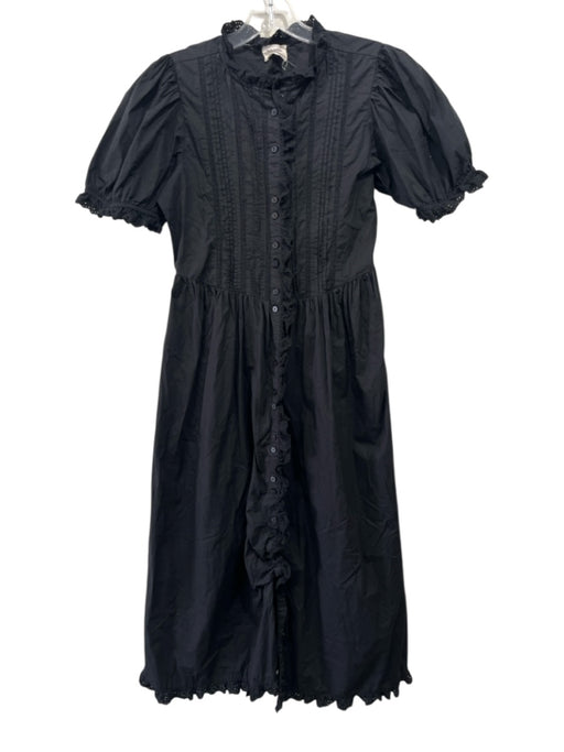 Sonmer Size M Black Cotton Lace Detail Button Down high neck Maxi Dress Black / M