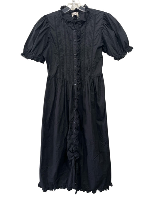 Sonmer Size M Black Cotton Lace Detail Button Down high neck Maxi Dress Black / M