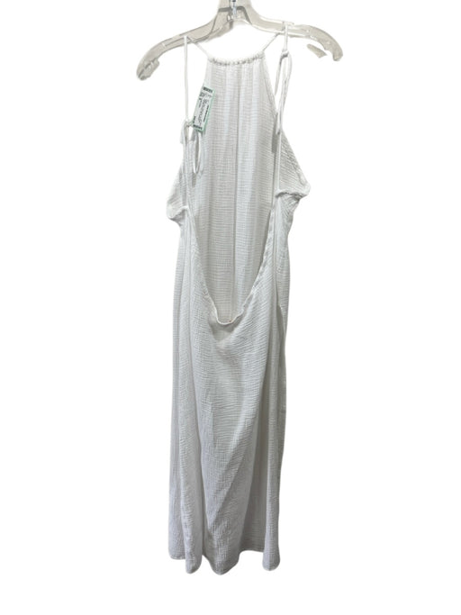 Camila Coelho Size M White Cotton Seersucker Tie Straps High Slit Coverup Dress White / M