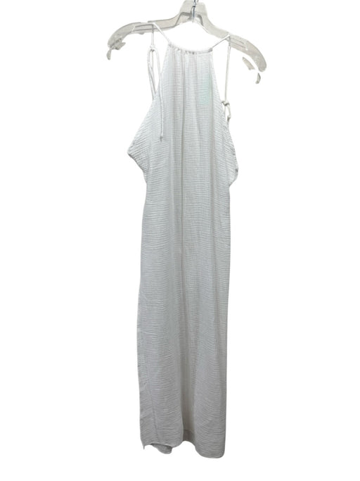 Camila Coelho Size M White Cotton Seersucker Tie Straps High Slit Coverup Dress White / M