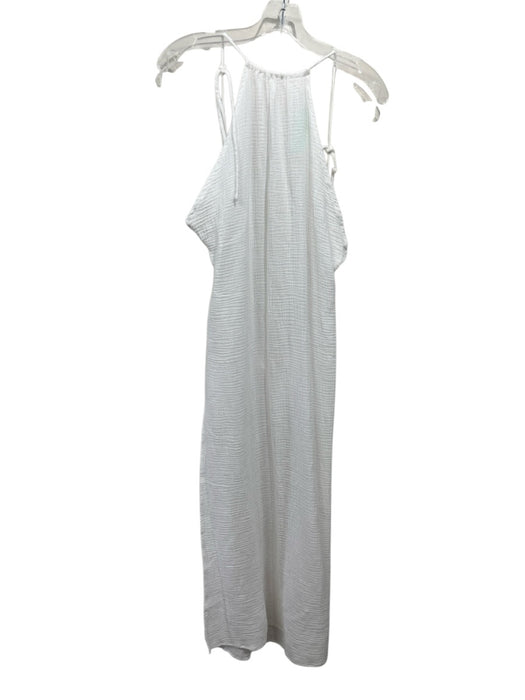 Camila Coelho Size M White Cotton Seersucker Tie Straps High Slit Coverup Dress White / M