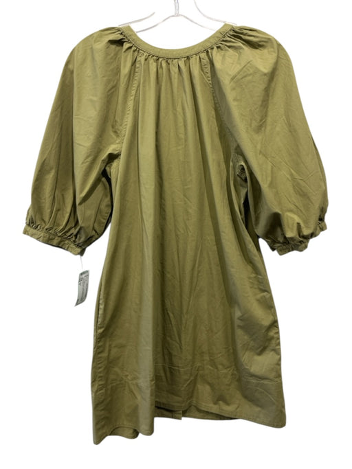 Staud Size S Olive Green Cotton Blend Button Down Gathered Shift Dress Olive Green / S