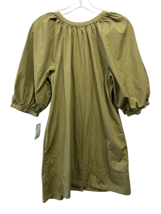 Staud Size S Olive Green Cotton Blend Button Down Gathered Shift Dress Olive Green / S