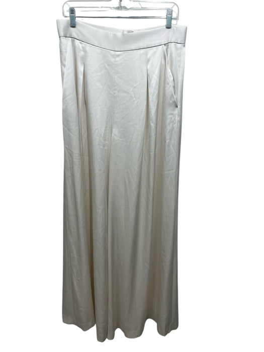 Catherine Deane Size 10 Ivory White Triacetate Blend Satin Pleated Waist Pants Ivory White / 10