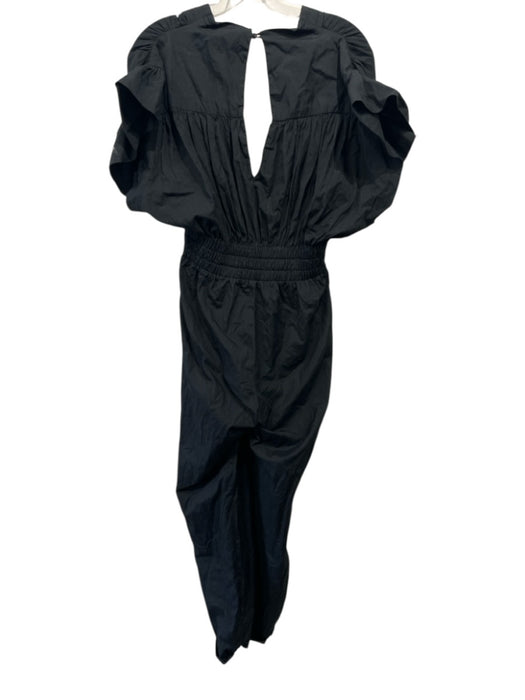 IRO Size 36 / Small Black Cotton Smocked Waist Band Cap Sleeve V Neck Jumpsuit Black / 36 / Small