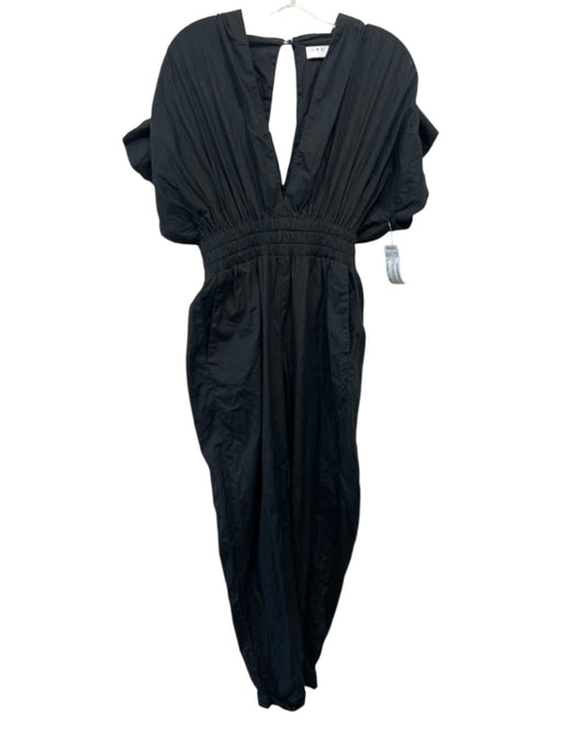 IRO Size 36 / Small Black Cotton Smocked Waist Band Cap Sleeve V Neck Jumpsuit Black / 36 / Small