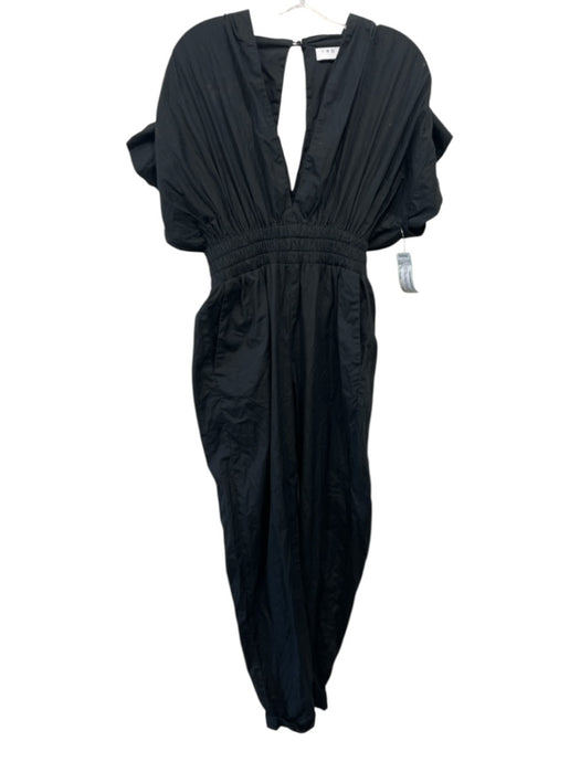 IRO Size 36 / Small Black Cotton Smocked Waist Band Cap Sleeve V Neck Jumpsuit Black / 36 / Small