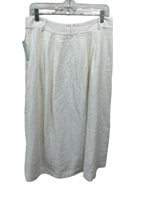 Jenni Kayne Size M White Linen Pleated Waist A Line Zip & Button Skirt White / M