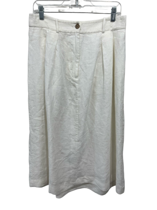 Jenni Kayne Size M White Linen Pleated Waist A Line Zip & Button Skirt White / M