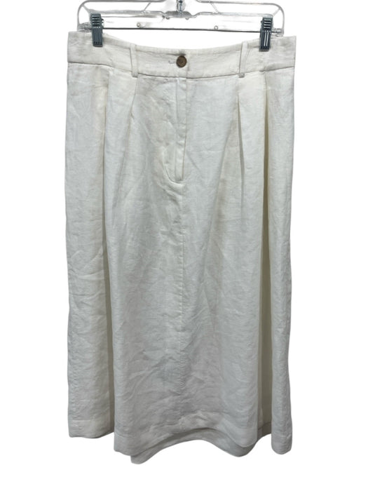 Jenni Kayne Size M White Linen Pleated Waist A Line Zip & Button Skirt White / M