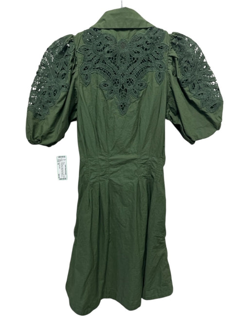 Love The Label Size XS Olive Green Cotton Short Sleeve Crochet Lace Collar Dress Olive Green / XS