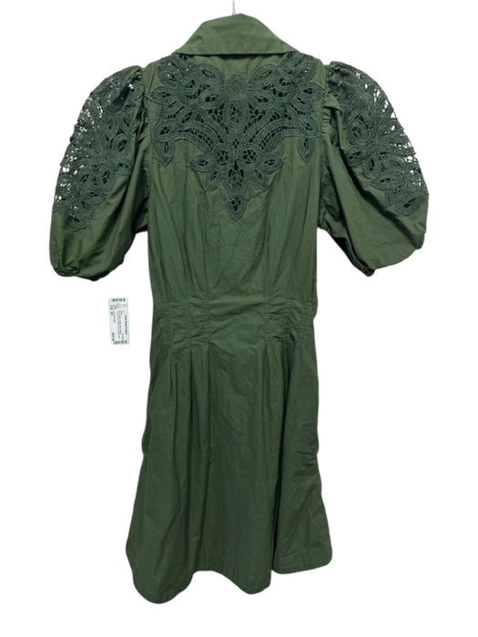 Love The Label Size XS Olive Green Cotton Short Sleeve Crochet Lace Collar Dress Olive Green / XS