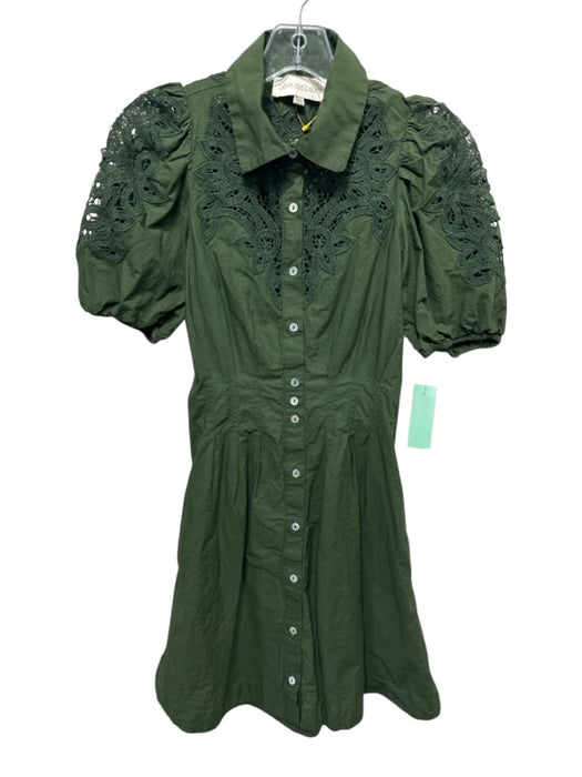 Love The Label Size XS Olive Green Cotton Short Sleeve Crochet Lace Collar Dress Olive Green / XS