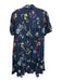 Tanya Taylor Size XL navy blue & multi Silk Abstract Floral Short Sleeve Dress navy blue & multi / XL