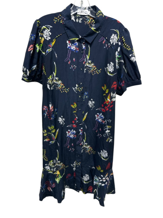 Tanya Taylor Size XL navy blue & multi Silk Abstract Floral Short Sleeve Dress navy blue & multi / XL