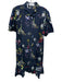 Tanya Taylor Size XL navy blue & multi Silk Abstract Floral Short Sleeve Dress navy blue & multi / XL