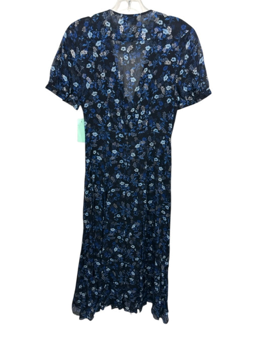 The Kooples Size S Black & Blue Viscose Floral Short Sheer Sleeve Dress Black & Blue / S