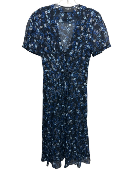 The Kooples Size S Black & Blue Viscose Floral Short Sheer Sleeve Dress Black & Blue / S