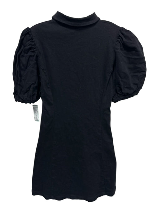 Hyacinth House Size M Black Cotton Blend Denim Short Puff Sleeve Collar Dress Black / M