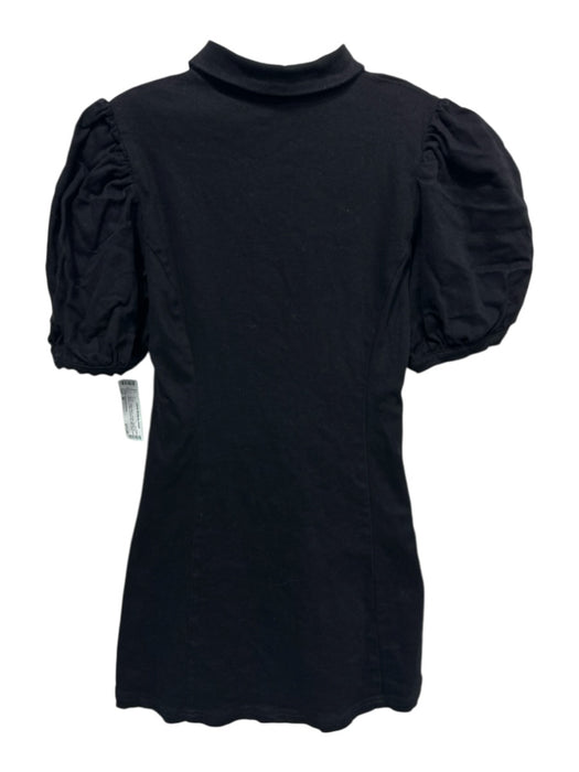 Hyacinth House Size M Black Cotton Blend Denim Short Puff Sleeve Collar Dress Black / M