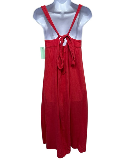 XiRENA Size S Bright red Cotton Crinkle Tie Straps Shift Midi Dress Bright red / S