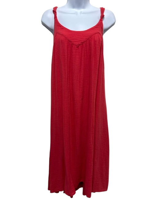 XiRENA Size S Bright red Cotton Crinkle Tie Straps Shift Midi Dress Bright red / S