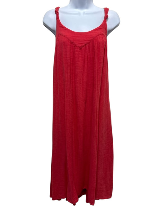 XiRENA Size S Bright red Cotton Crinkle Tie Straps Shift Midi Dress Bright red / S