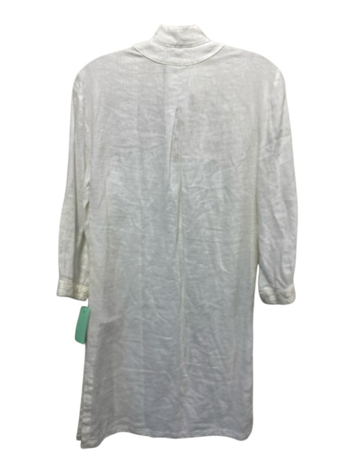 120% Lino Size M White Linen Sequin Embroidered stand collar 3/4 Sleeve Dress White / M
